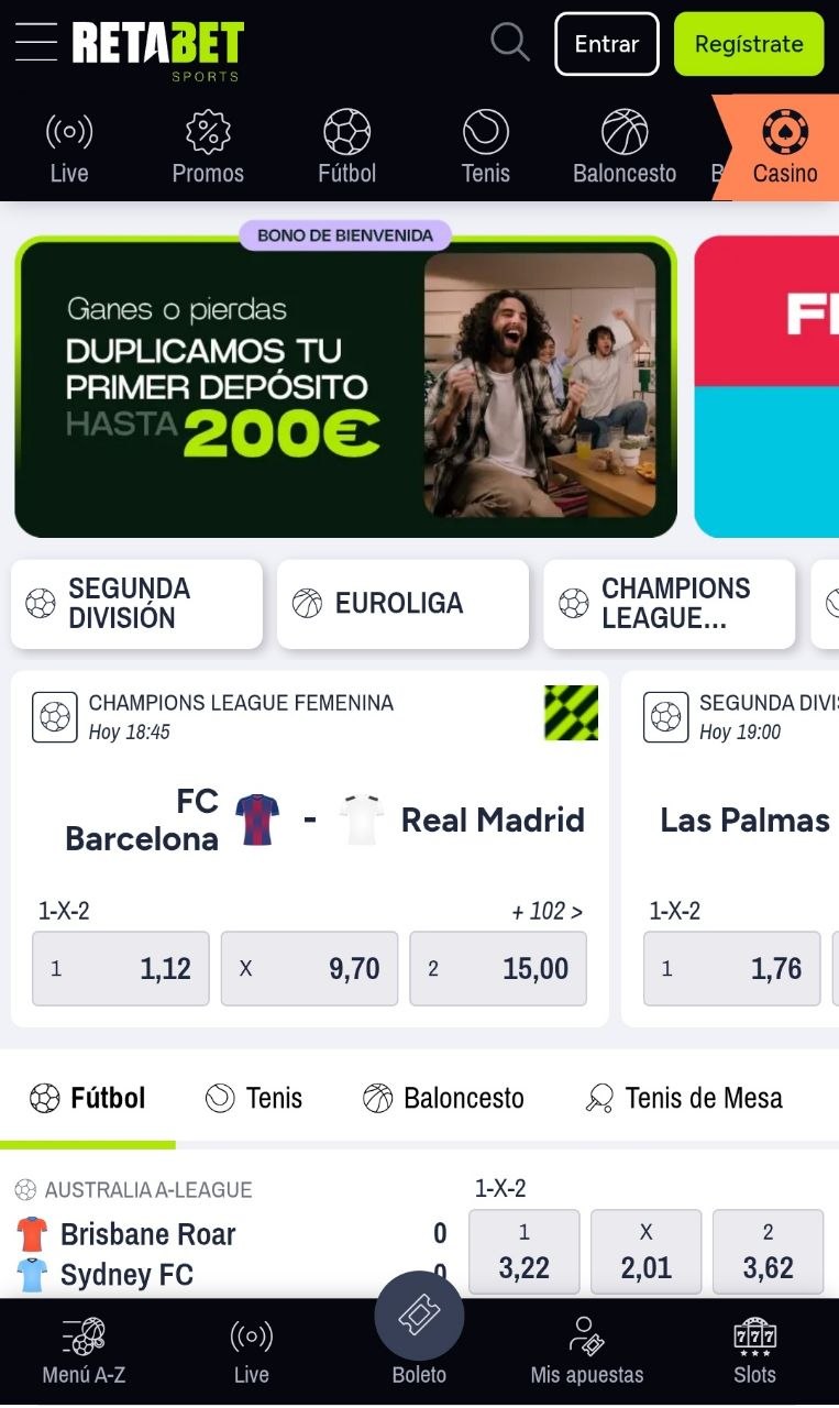 Sección de apuestas de Retabet